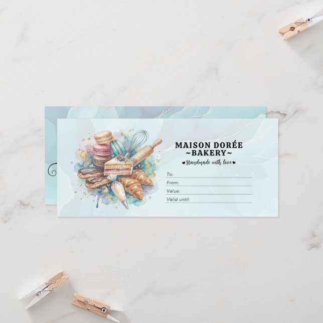Bakery Store Pastry Chef Desserts Gift Certificate (Front/Back In Situ)