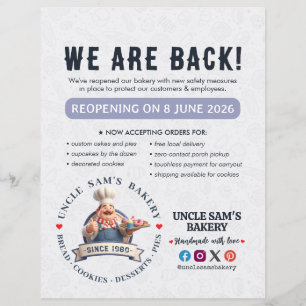 Bakery Store Pastry Chef Desserts Grand Reopening Flyer