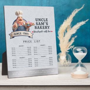 Bakery Store Pastry Chef Desserts Menu Price List Plaque