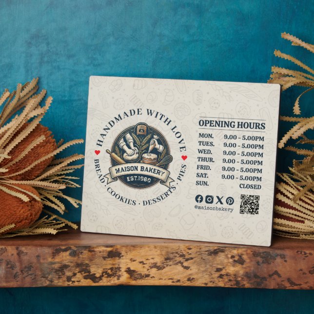 Bakery Store Pastry Chef Desserts Opening Hours Plaque (Side)