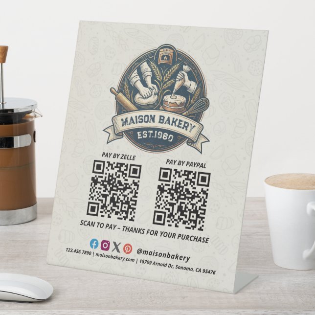 Bakery Store Pastry Chef Desserts QR Code Pay Here Pedestal Sign (In SItu)
