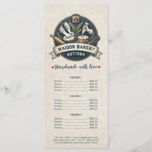 Bakery Store Pastry Chef Desserts Sweet Price List Menu