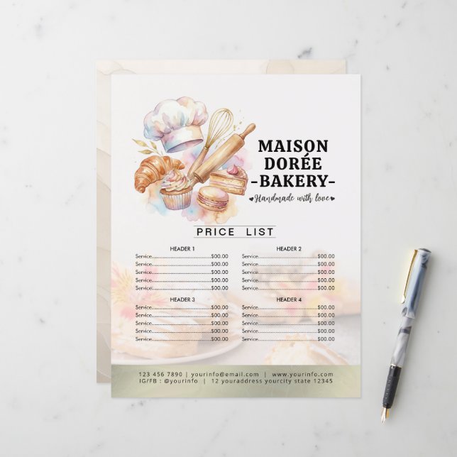 Bakery Store Pastry Chef Menu Price List Pay Here (Front/Back In Situ)