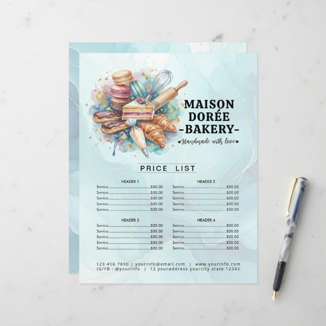 Bakery Store Pastry Chef Menu Price List Pay Here (Front/Back In Situ)