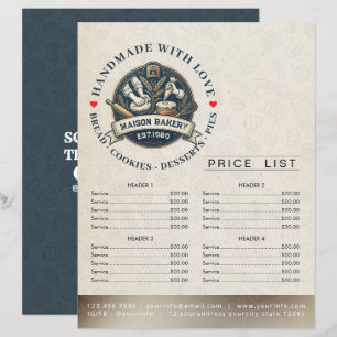 Bakery Store Pastry Chef Menu Price List Pay Here