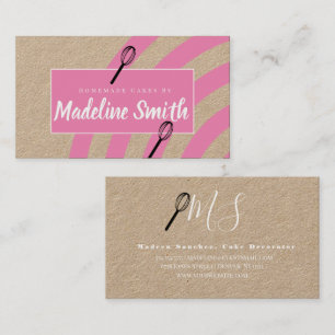 Bakery Stripes Whisk Homemade Cake Pink Black Business Card