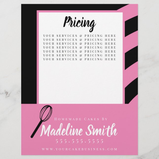 Bakery Stripes Whisk Homemade Cake Pink Black Flyer (Front)