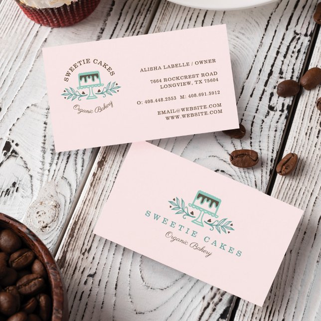 Bakery Sweet Cake & Floral Leaf Company Logo  Business Card (Creator Uploaded)