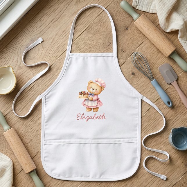 Bakery Teddy Bear Cute Personalised Kids Apron (Creator Uploaded)