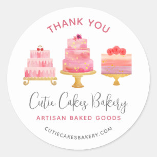 Bakery Thank You 3 Blush Pink Cakes Pastry Dessert Classic Round Sticker