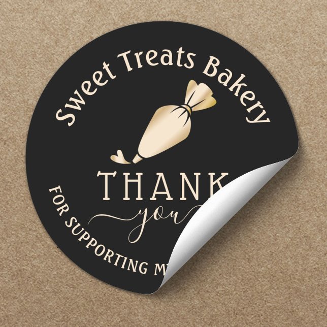 Bakery Thank You For Your Order Modern Black Gold Classic Round Sticker (Creator Uploaded)