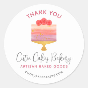 Bakery Thank You Pink Purple Cake Pastry Dessert Classic Round Sticker