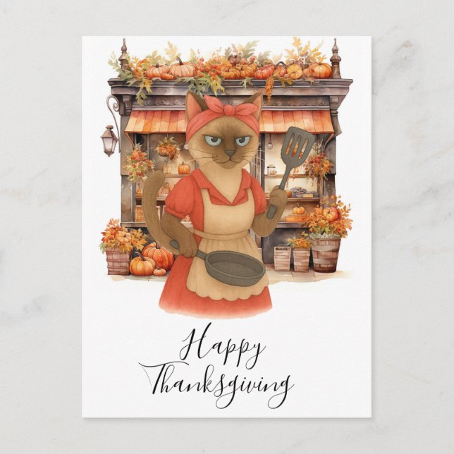 Bakery Thanksgiving Fall themed for Cat Lovers  Holiday Postcard (Front)