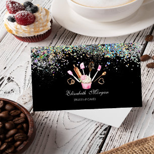 Bakery Tools Cupcake Colourful Confetti, Black Business Card