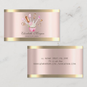  Bakery Tools Flower Cupcake Stripe Rose Gold  Business Card
