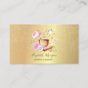 Bakery Tools Flowers Rose Gold Confetti  Business Card