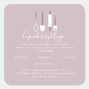 Bakery Tools Logo Food Business Pink Square Sticker