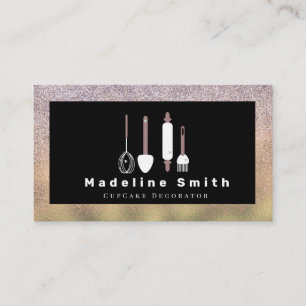 Bakery Utensils Baker Pin Spatula Gold Sparkle Business Card