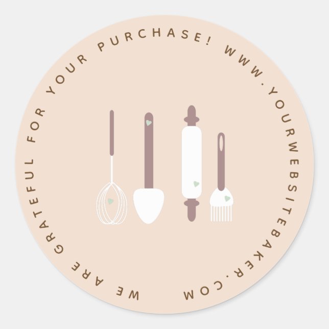 Bakery Utensils Earthy Tone Baker Business Classic Round Sticker (Front)