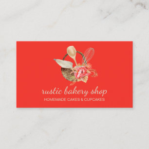 Bakery Utensils with Rustic Basket red Business Card