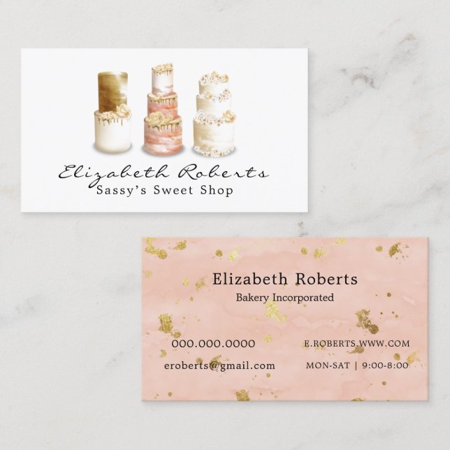 Bakery Wedding Cake Gold Business Card (Front/Back)