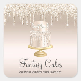 Bakery Wedding Cake Gold Glitter Drips Square Sticker