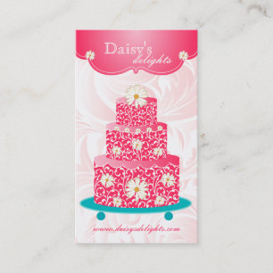 Bakery Wedding Cake Pastry Chef Pink Floral Daisy Business Card