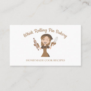 Bakery Whisk Rolling Pin Brown Logo Business Card