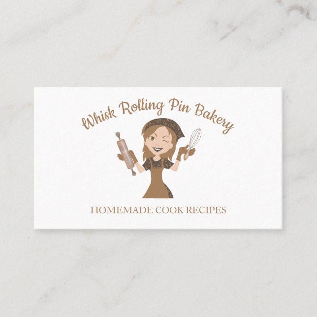 Bakery Whisk Rolling Pin Brown Logo Business Card (Front)