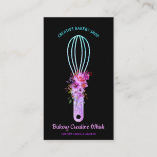 Bakery Whisk sparkling glitz teal Black Business Card