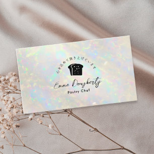 Bakery White Opal Holographic Bread Logo Business Card