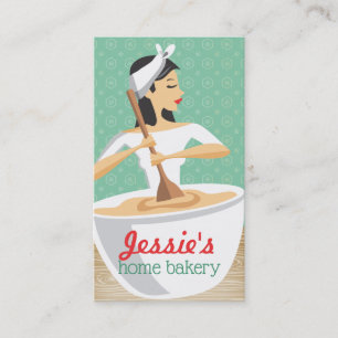 Bakery woman baking mixing bowl black hair business card