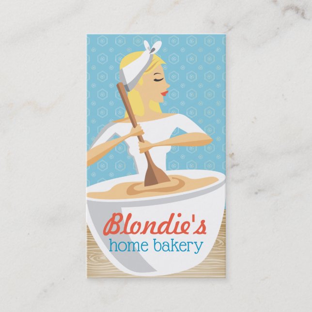 Bakery woman baking mixing bowl blonde hair business card (Front)