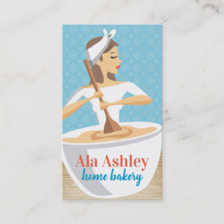 Bakery woman baking mixing bowl brown hair business card