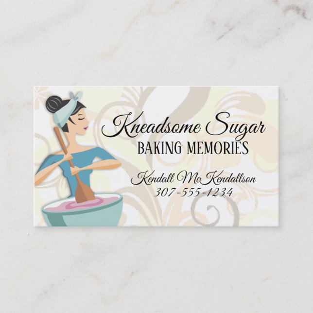Bakery woman baking mixing bowl business cards (Front)
