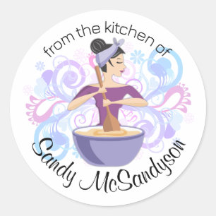 Bakery woman baking mixing bowl gift tag stickers
