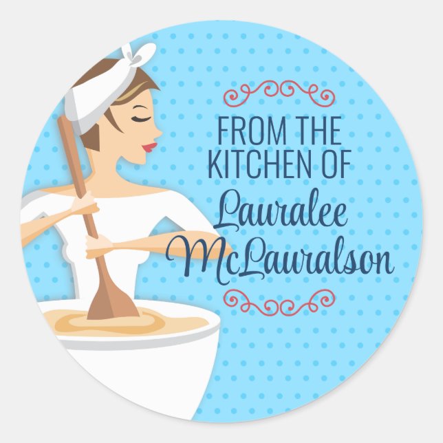 Bakery woman baking mixing bowl gift tag stickers (Front)