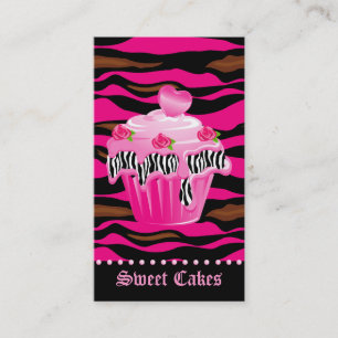 Bakery Zebra Tiger Rose Pink Cupcake Heart Icing Business Card