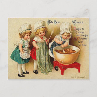 Baking A Christmas Plum Pudding Vintage Postcard