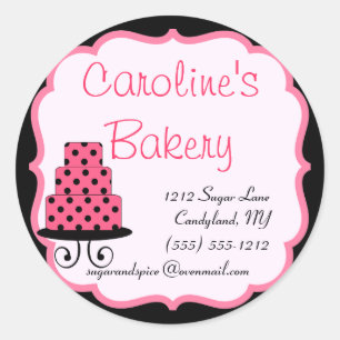 Baking and Bakery Boutique, Black and Pink Classic Round Sticker