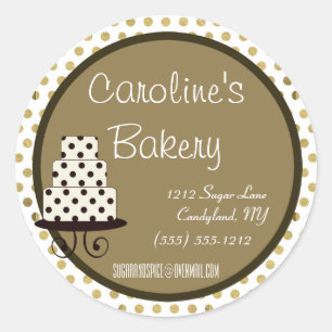 Baking and Bakery Boutique, Gold Polka Dot Classic Round Sticker