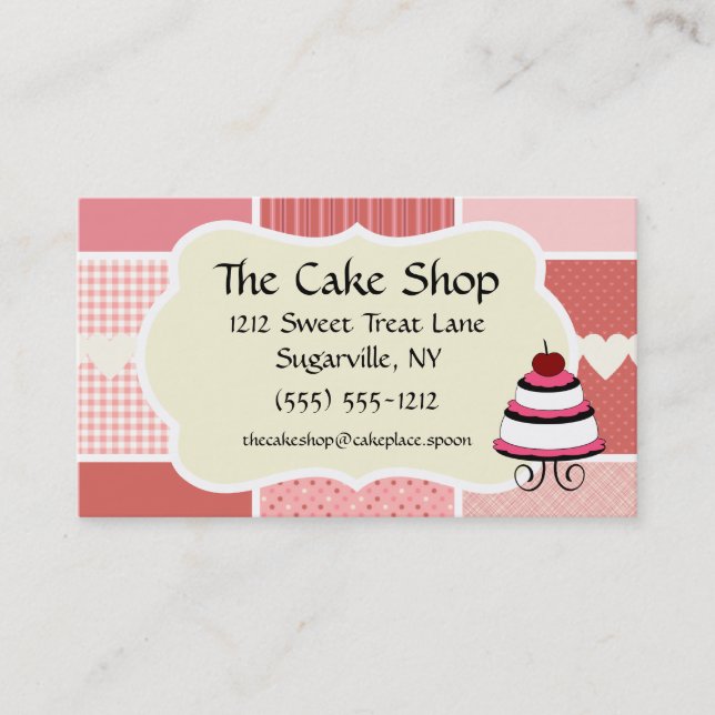 Baking and Bakery Boutique, Pink Polka Dot Heart Business Card (Front)