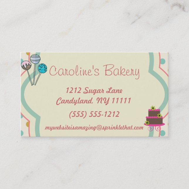 Baking and Bakery Boutique, Polka Dot Business Card (Front)