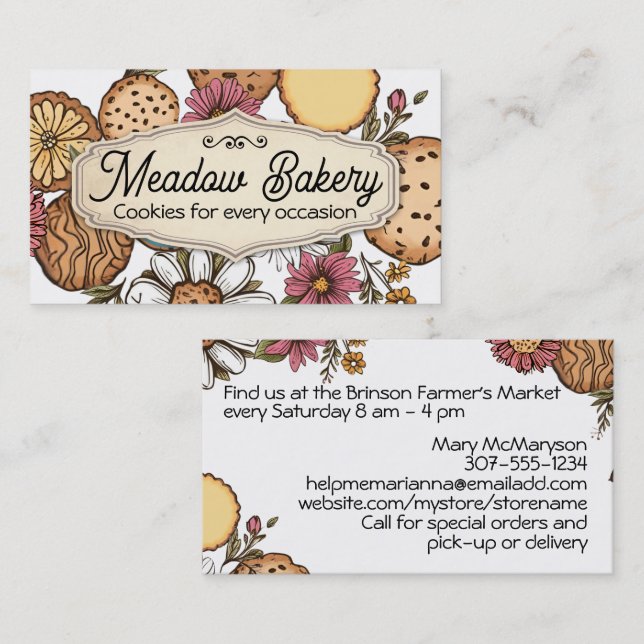 Baking baker bakery cookies flowers collage business card (Front/Back)