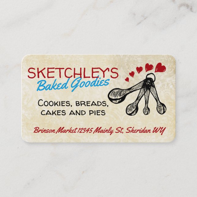 Baking bakery pastry chef measuring spoons hearts business card (Front)