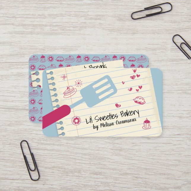 Baking bakery spatula doodle sweets cookies pie business card (Front/Back In Situ)