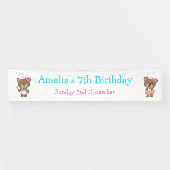Baking Bear Birthday Party Banner (Horizontal)