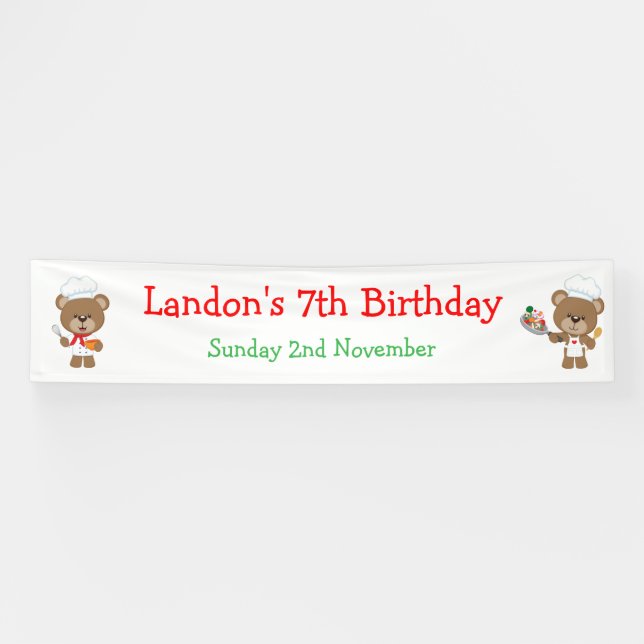 Baking Bear Birthday Party Banner (Horizontal)