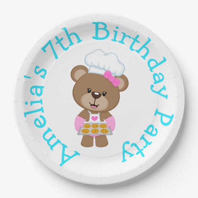 Baking Bear Birthday Party Paper Plate (Front)