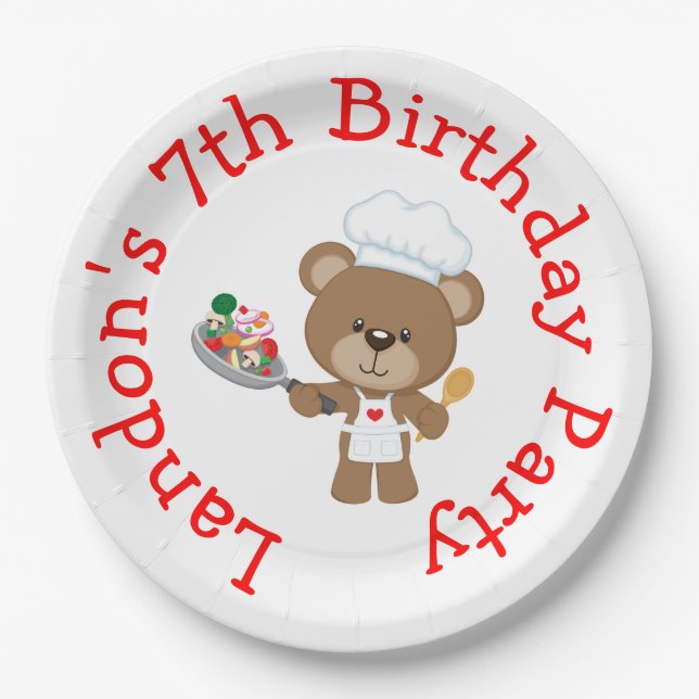 Baking Bear Birthday Party Paper Plate (Front)